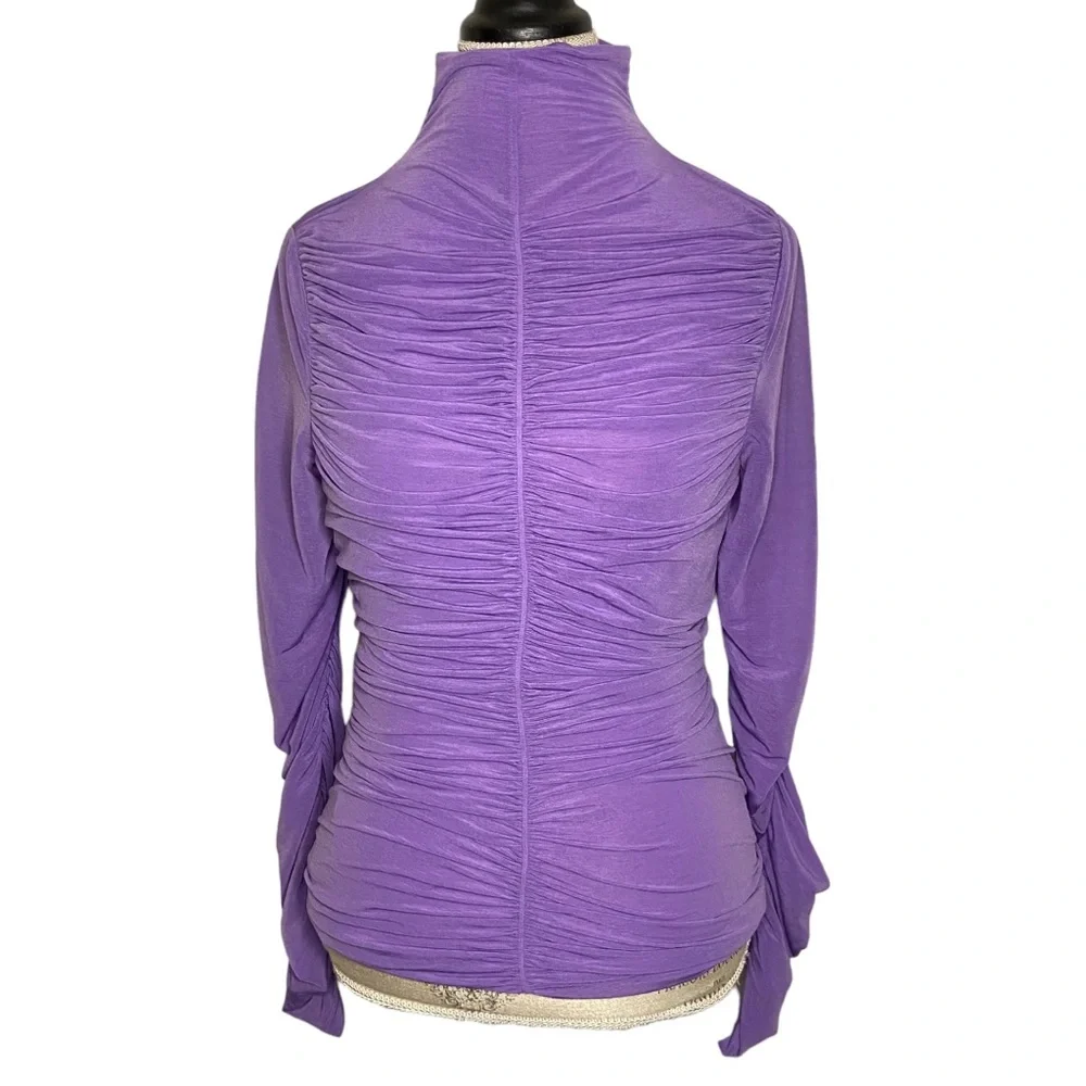 Diane Von Furstenberg Purple Ruched Mock Neck Blouse Women’s Size Medium - Picture 2 of 9